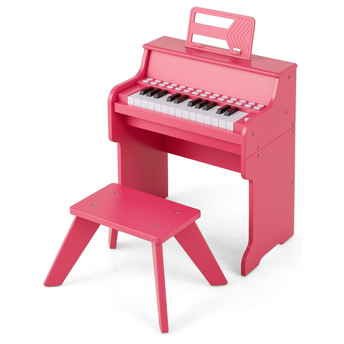 25 Keys Kids Piano Keyboard with Stool Mini Digital Piano Wooden Toy with Adjustable Speed and Volume-Pink view 4