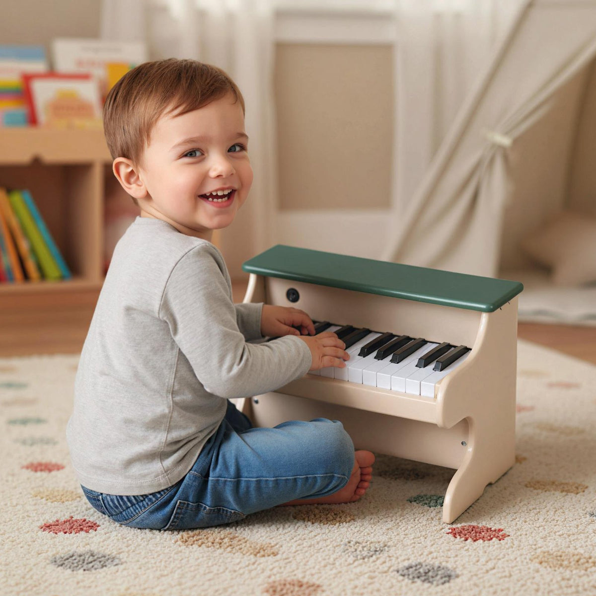 25 Keys Kids Piano Keyboard Wooden Digital Piano Toy with Removable Music Stand-Green view 2