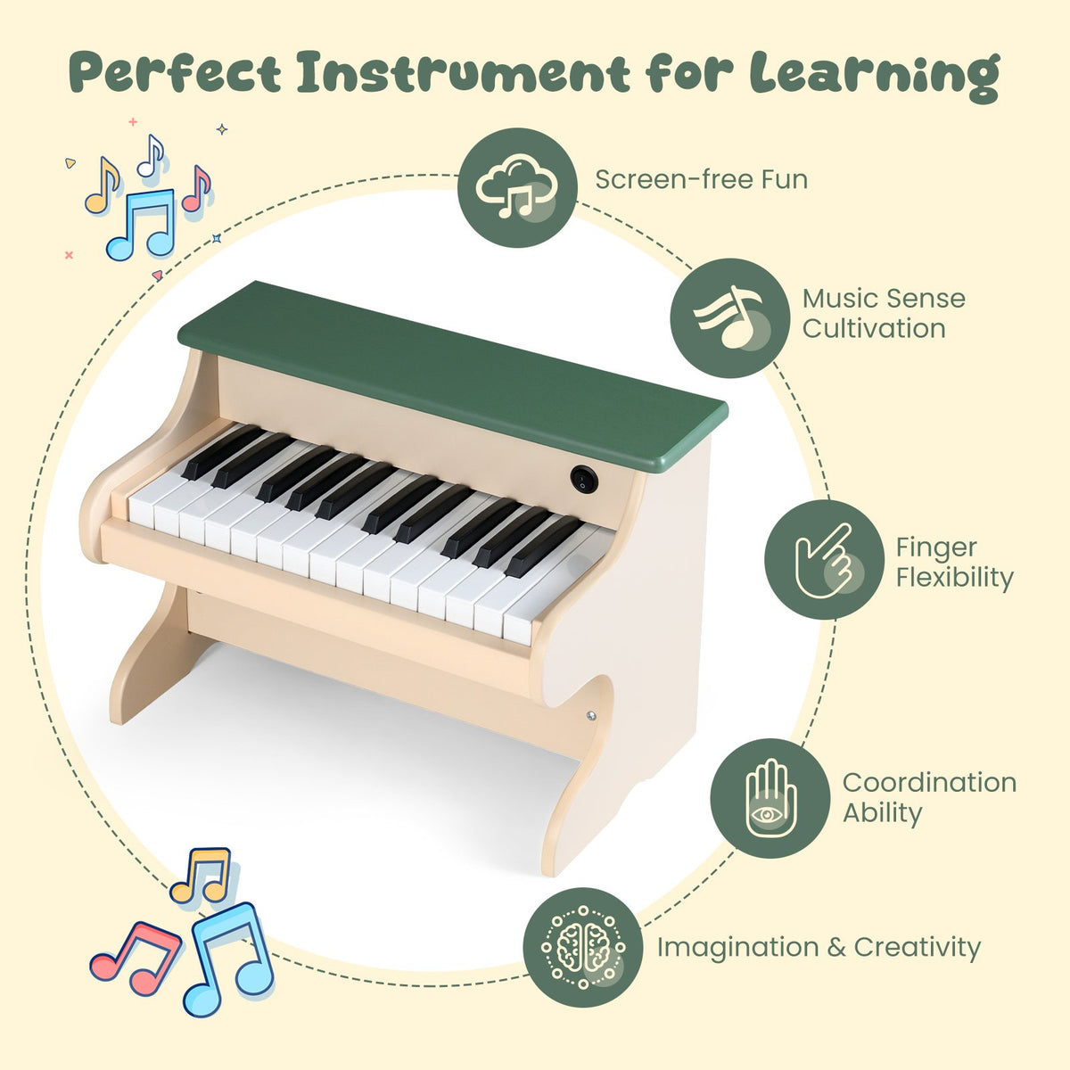 25 Keys Kids Piano Keyboard Wooden Digital Piano Toy with Removable Music Stand-Green view 9