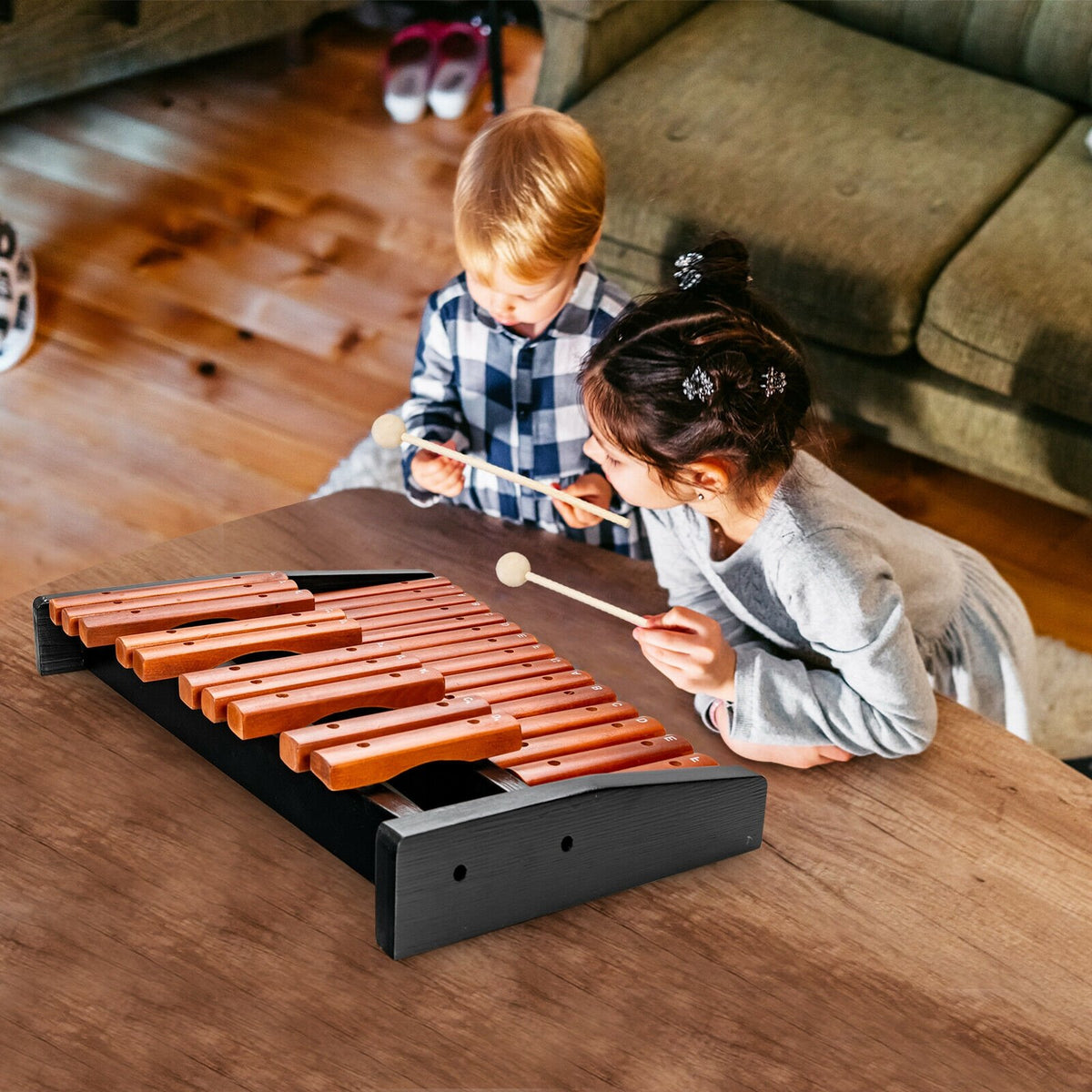 25 Notes Xylophone Wooden Percussion Educational Instrument with 2 Mallets view 2