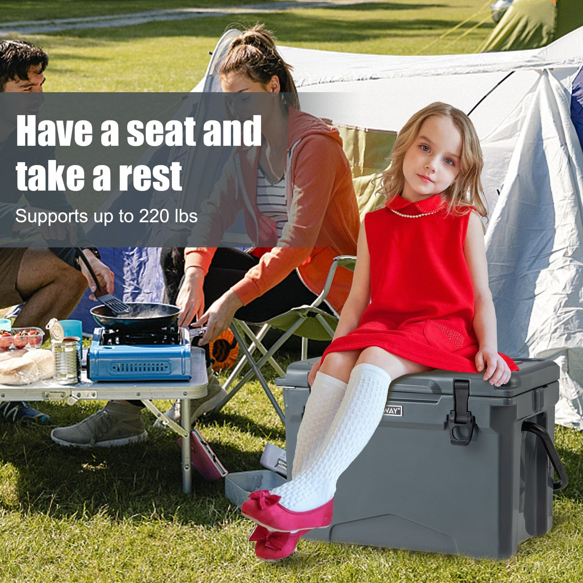 25 QT Hard Cooler with Aluminum Handle and Integrated Cup Holders-Gray view 3