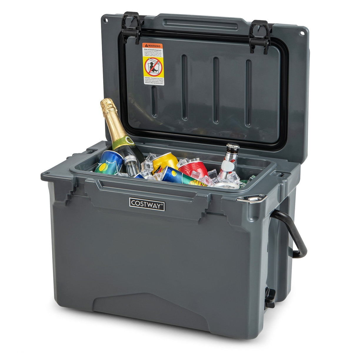 25 QT Hard Cooler with Aluminum Handle and Integrated Cup Holders-Gray view 4