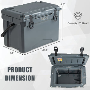 25 QT Hard Cooler with Aluminum Handle and Integrated Cup Holders-Gray view 5