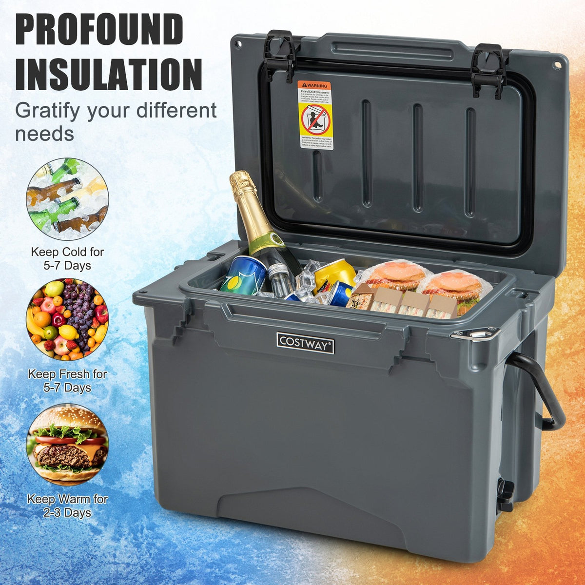 25 QT Hard Cooler with Aluminum Handle and Integrated Cup Holders-Gray view 7