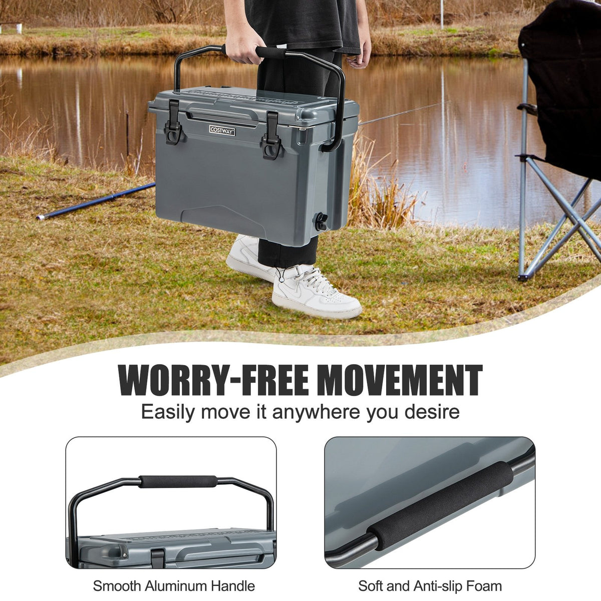 25 QT Hard Cooler with Aluminum Handle and Integrated Cup Holders-Gray view 8