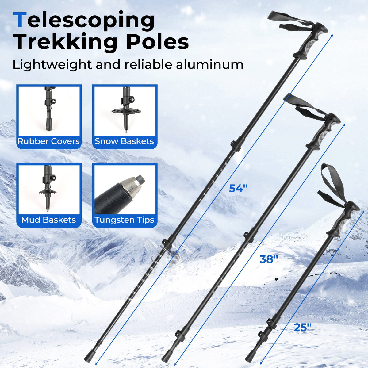 25” Snowshoes with Trekking Poles-Black view 3