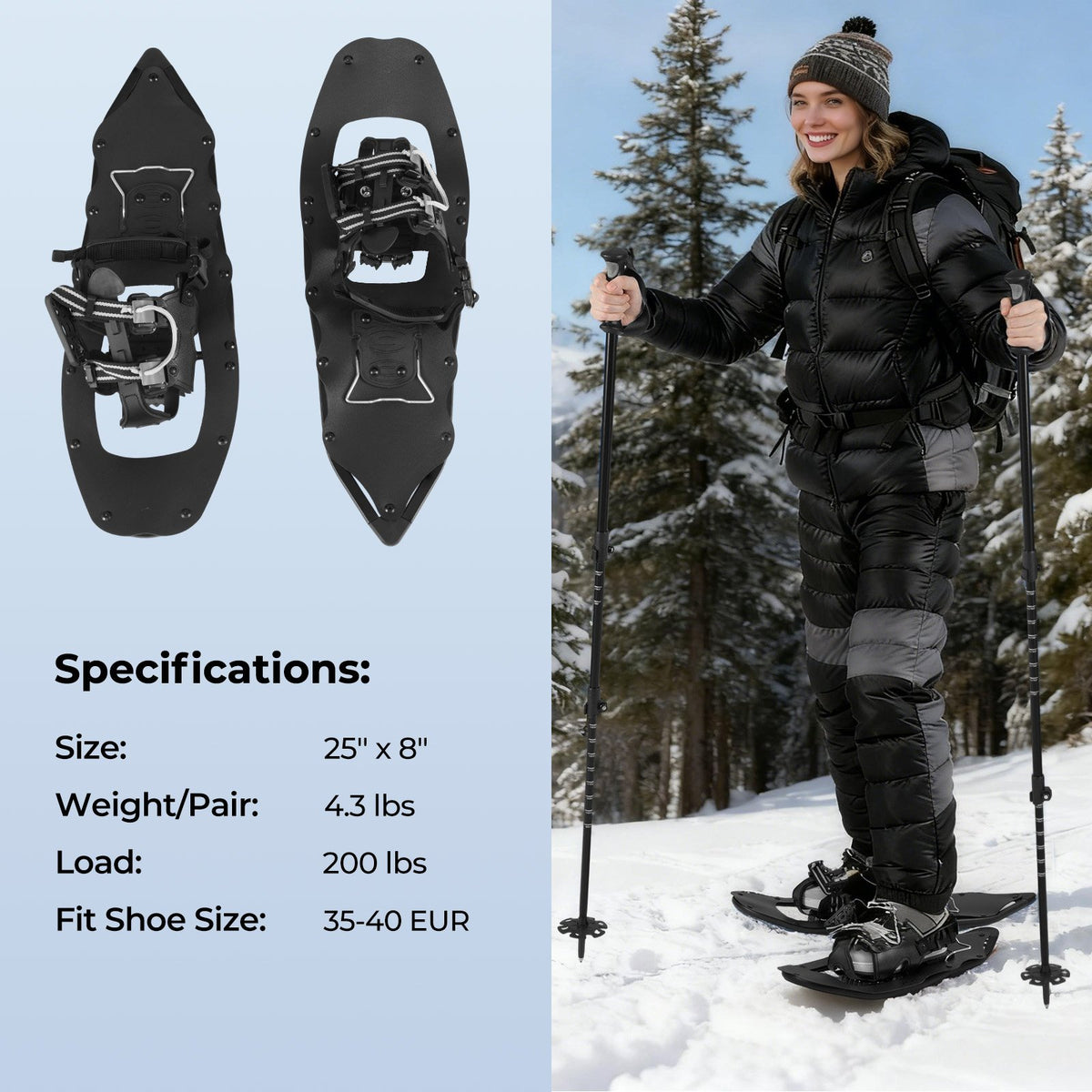 25” Snowshoes with Trekking Poles-Black view 5