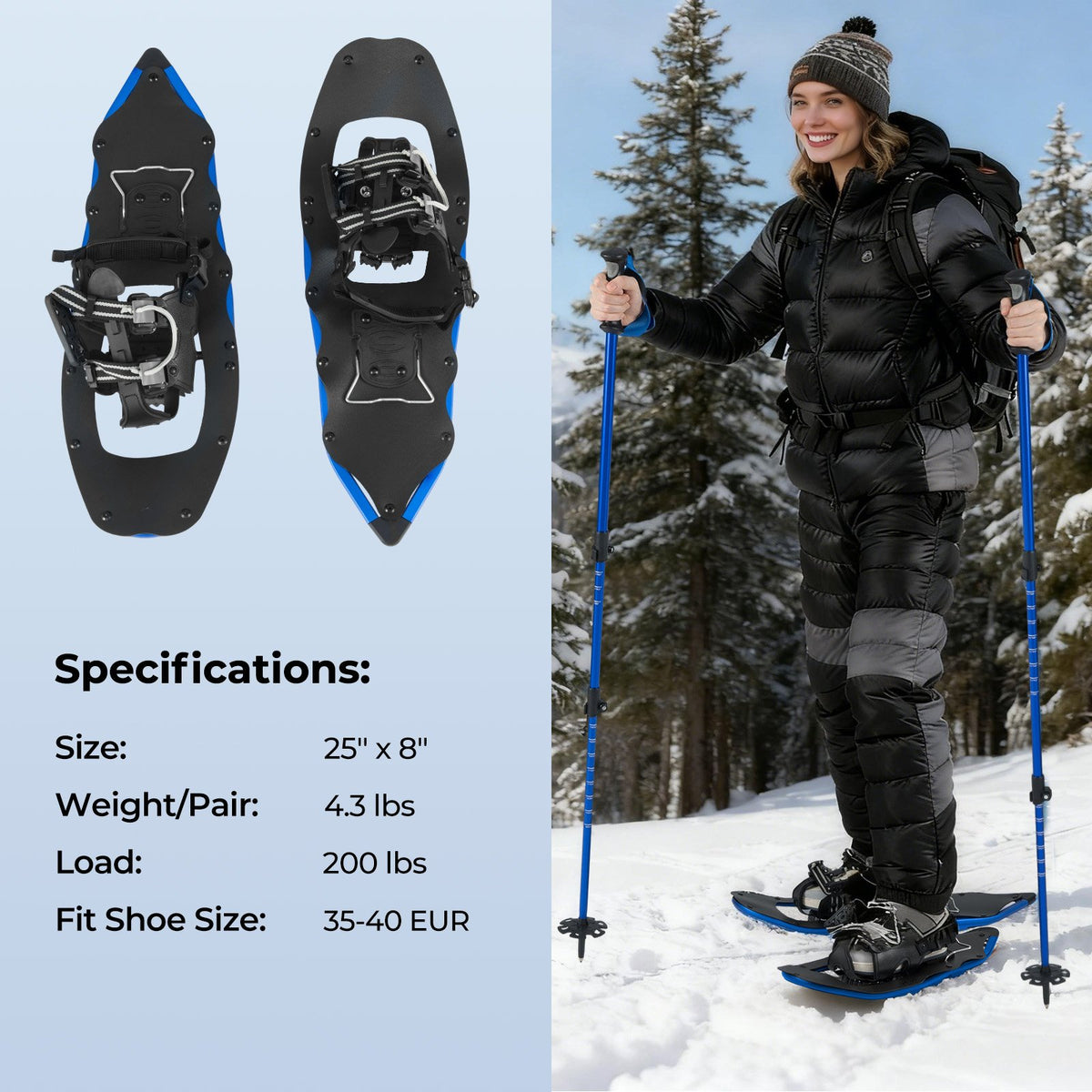 25” Snowshoes with Trekking Poles-Blue view 5