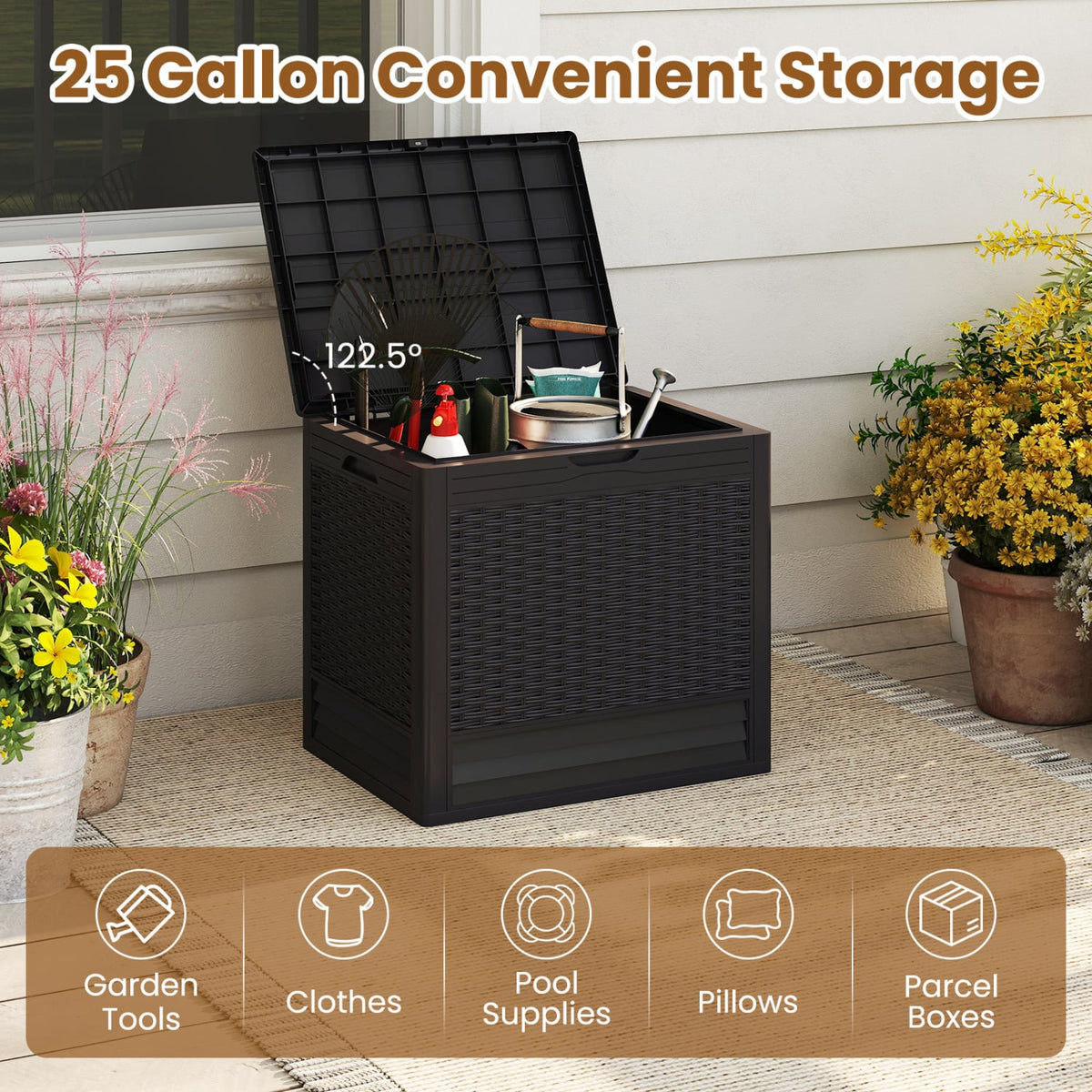 25 Gallon Outdoor Storage Box with Rattan Patterns-Brown view 8