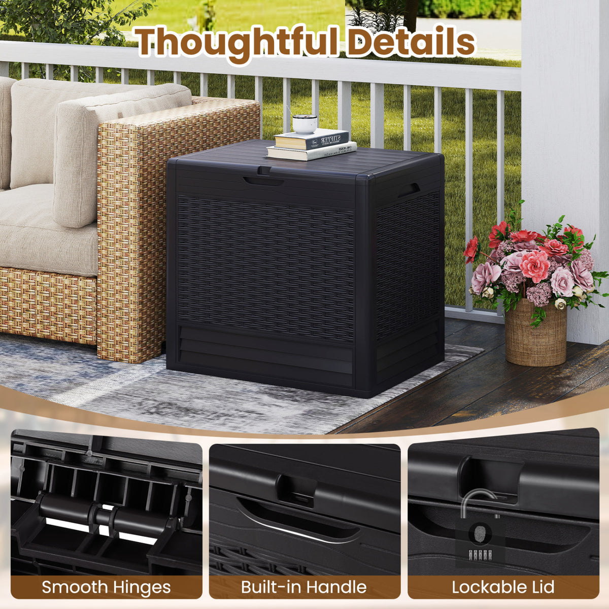 25 Gallon Outdoor Storage Box with Rattan Patterns-Brown view 9