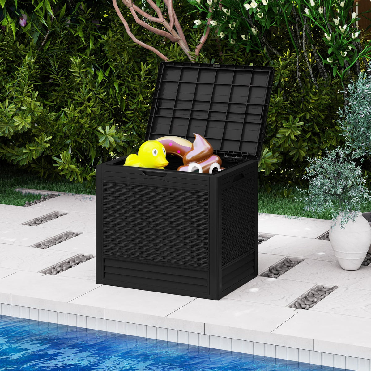 25 Gallon Outdoor Storage Box with Rattan Patterns-Black view 2