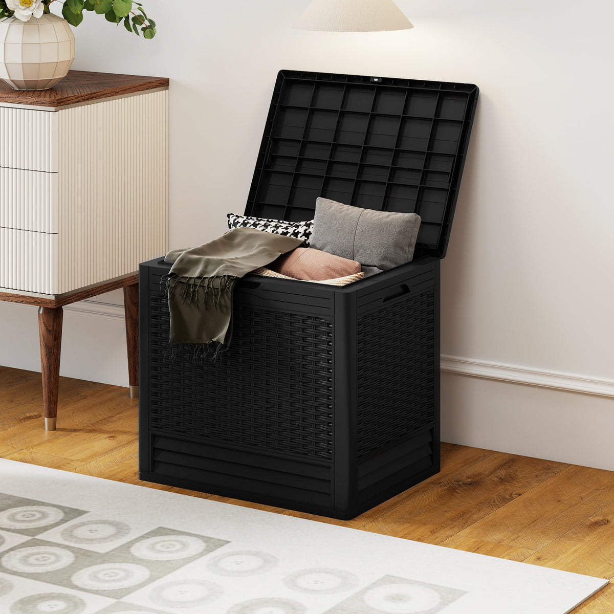 25 Gallon Outdoor Storage Box with Rattan Patterns-Black view 3