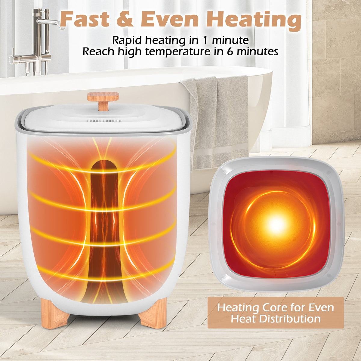 25L Towel Warmer Bucket with 2 Temperature Settings and Auto Shut Off-White view 6