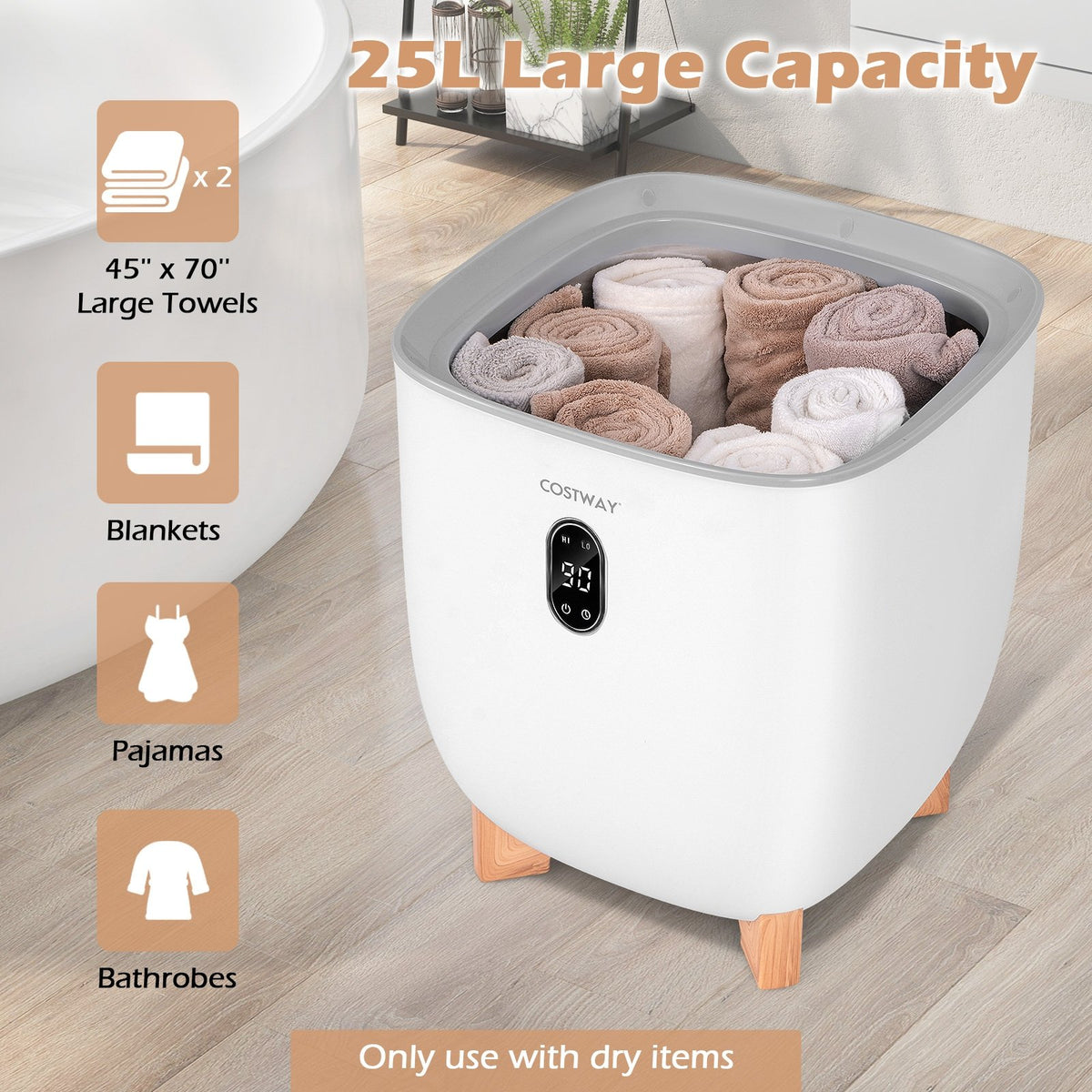 25L Towel Warmer Bucket with 2 Temperature Settings and Auto Shut Off-White view 8