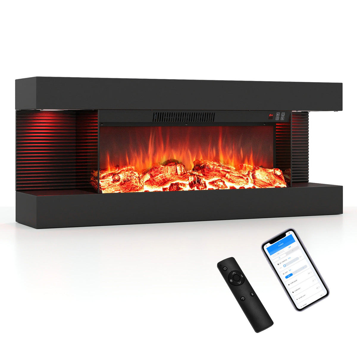 26 inches 3-Sided Wall Mount Electric Fireplace with 40 inches Floating Mantel for Living Room-40 inches