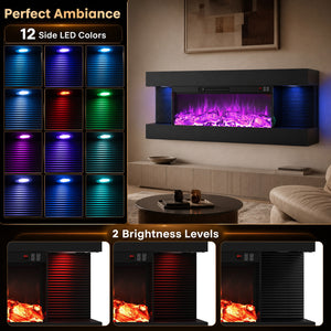 26 inches 3-Sided Wall Mount Electric Fireplace with 40 inches Floating Mantel for Living Room-40 inches view 7