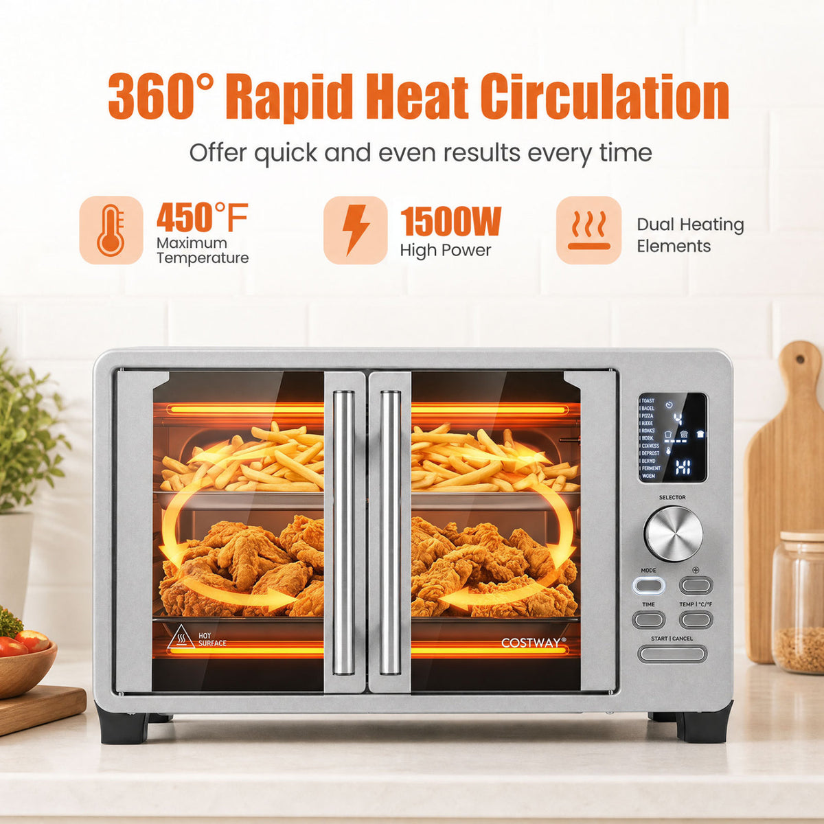 26.4 Quart French Door Convection Toaster Oven with 11 Presets 1500W Countertop Oven view 7