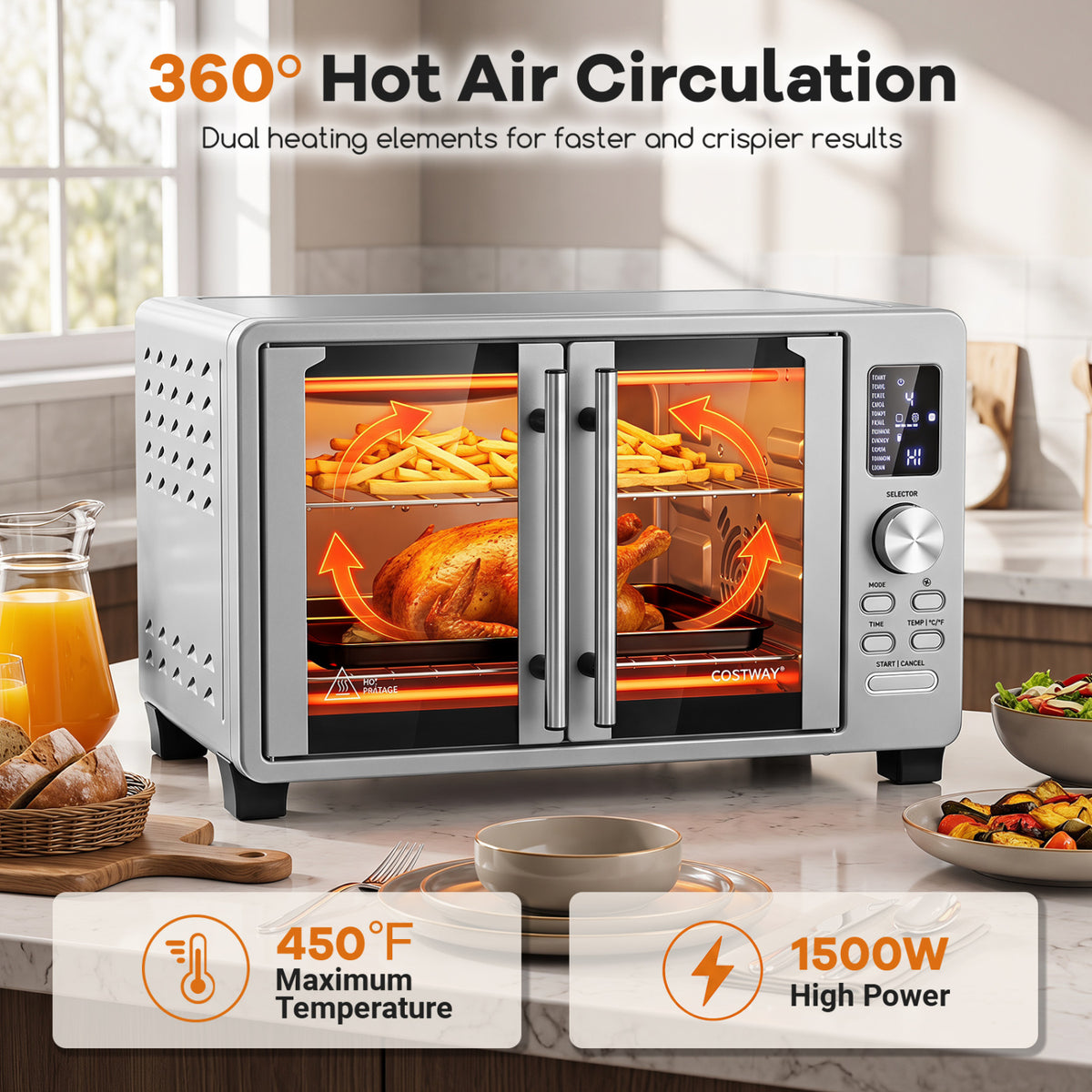 26.4 Quart French Door Convection Toaster Oven with 11 Presets-Silver view 5