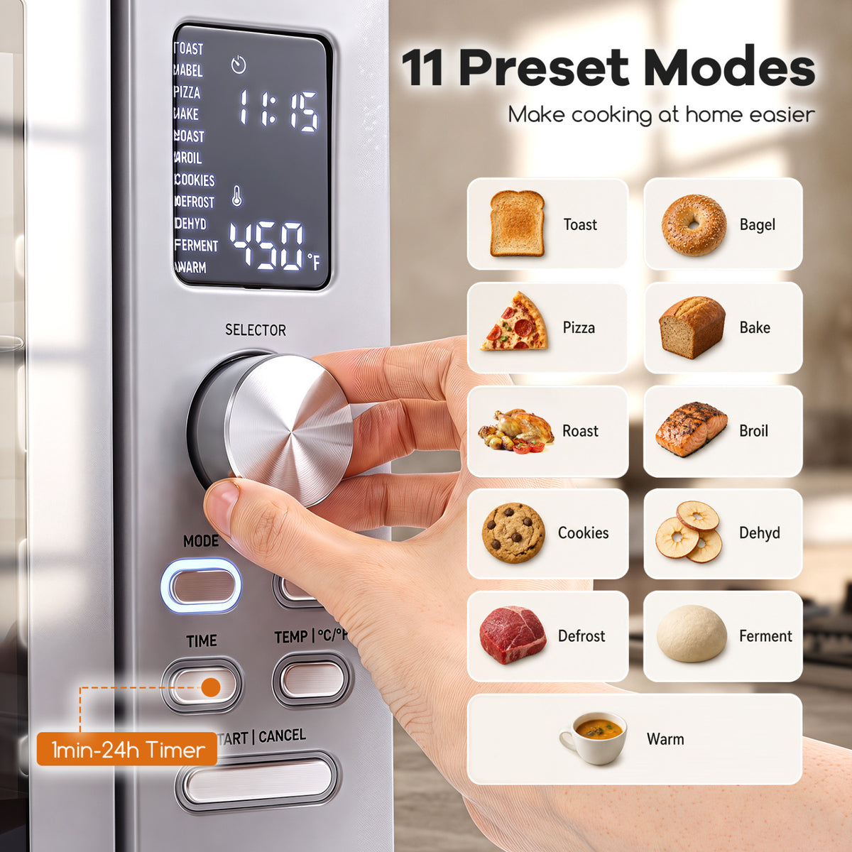 26.4 Quart French Door Convection Toaster Oven with 11 Presets-Silver view 6