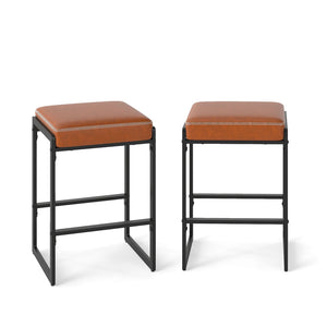 26 inch Bar Stools Set of 2 Counter Height Barstools with Faux Leather Upholstered Seat-Brown