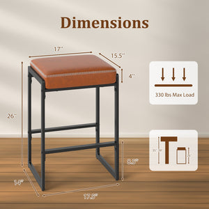 26 inch Bar Stools Set of 2 Counter Height Barstools with Faux Leather Upholstered Seat-Brown view 4