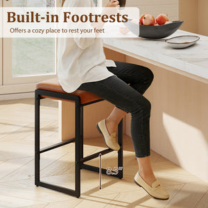 26 inch Bar Stools Set of 2 Counter Height Barstools with Faux Leather Upholstered Seat-Brown view 9