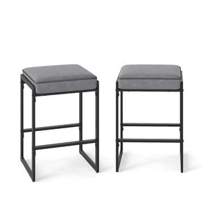 26 inch Bar Stools Set of 2 Counter Height Barstools with Faux Leather Upholstered Seat-Gray