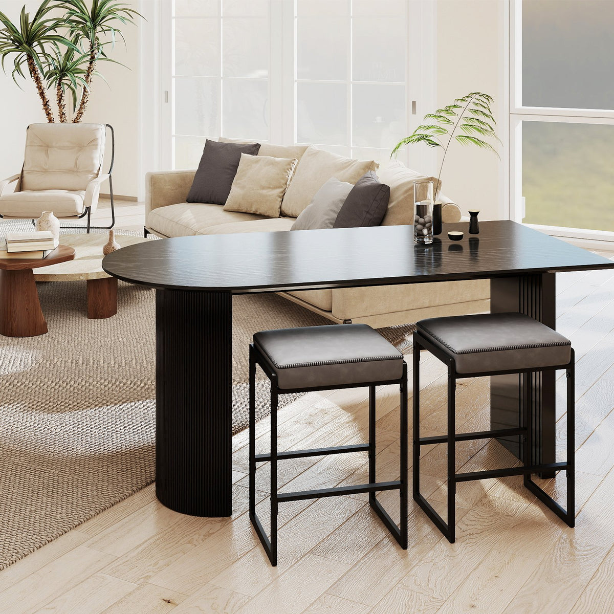 26 inch Bar Stools Set of 2 Counter Height Barstools with Faux Leather Upholstered Seat-Gray view 6