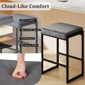 26 inch Bar Stools Set of 2 Counter Height Barstools with Faux Leather Upholstered Seat-Gray view 7