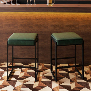 26 inch Bar Stools Set of 2 Counter Height Barstools with Faux Leather Upholstered Seat-Green view 2
