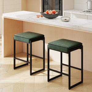 26 inch Bar Stools Set of 2 Counter Height Barstools with Faux Leather Upholstered Seat-Green view 3