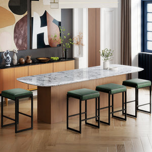 26 inch Bar Stools Set of 2 Counter Height Barstools with Faux Leather Upholstered Seat-Green view 5