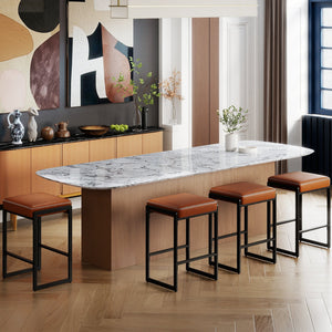 26 inch Bar Stools Set of 4 Counter Height Barstools with Faux Leather Upholstered Seat-Brown view 2