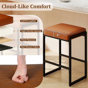 26 inch Bar Stools Set of 4 Counter Height Barstools with Faux Leather Upholstered Seat-Brown view 4