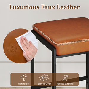 26 inch Bar Stools Set of 4 Counter Height Barstools with Faux Leather Upholstered Seat-Brown view 6