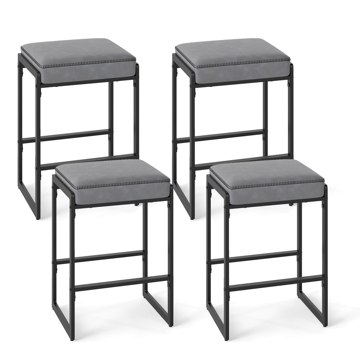 26 inch Bar Stools Set of 4 Counter Height Barstools with Faux Leather Upholstered Seat-Gray