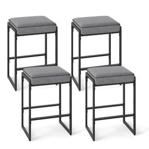 26 inch Bar Stools Set of 4 Counter Height Barstools with Faux Leather Upholstered Seat-Gray