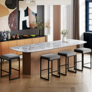 26 inch Bar Stools Set of 4 Counter Height Barstools with Faux Leather Upholstered Seat-Gray view 2