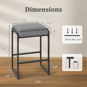 26 inch Bar Stools Set of 4 Counter Height Barstools with Faux Leather Upholstered Seat-Gray view 3