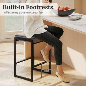 26 inch Bar Stools Set of 4 Counter Height Barstools with Faux Leather Upholstered Seat-Gray view 4