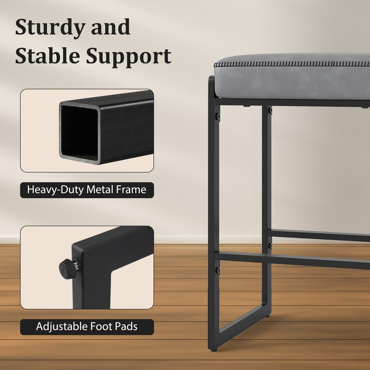 26 inch Bar Stools Set of 4 Counter Height Barstools with Faux Leather Upholstered Seat-Gray view 7