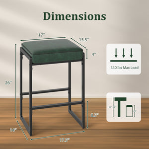 26 inch Bar Stools Set of 4 Counter Height Barstools with Faux Leather Upholstered Seat-Green view 3