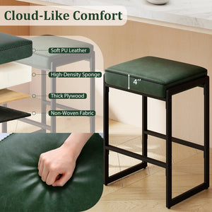 26 inch Bar Stools Set of 4 Counter Height Barstools with Faux Leather Upholstered Seat-Green view 4