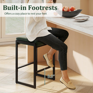26 inch Bar Stools Set of 4 Counter Height Barstools with Faux Leather Upholstered Seat-Green view 5