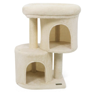 26 Inch Cat Tower with Large Padded Push Perch and Dual Condos-Beige