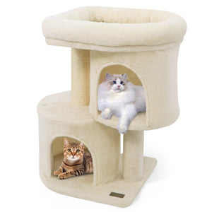 26 Inch Cat Tower with Large Padded Push Perch and Dual Condos-Beige view 4