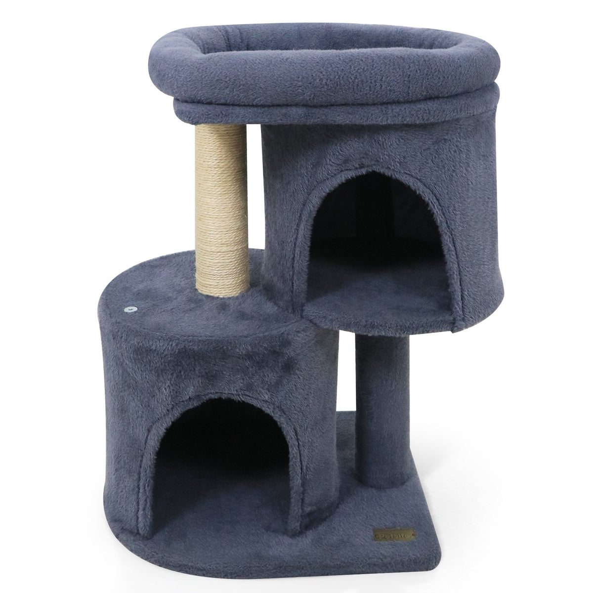26 Inch Cat Tower with Large Padded Push Perch and Dual Condos-Dark Gray