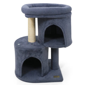 26 Inch Cat Tower with Large Padded Push Perch and Dual Condos-Dark Gray