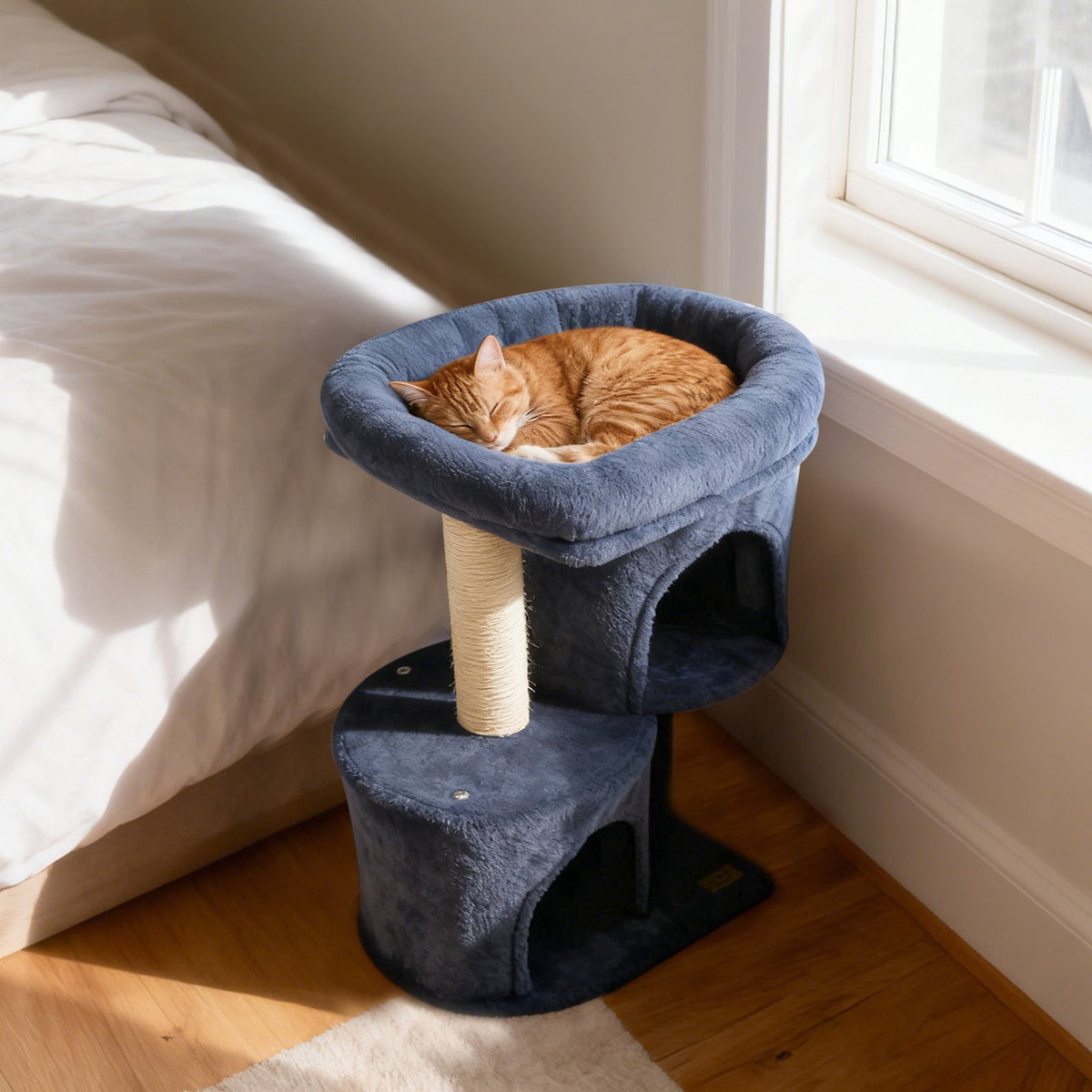 26 Inch Cat Tower with Large Padded Push Perch and Dual Condos-Dark Gray view 2