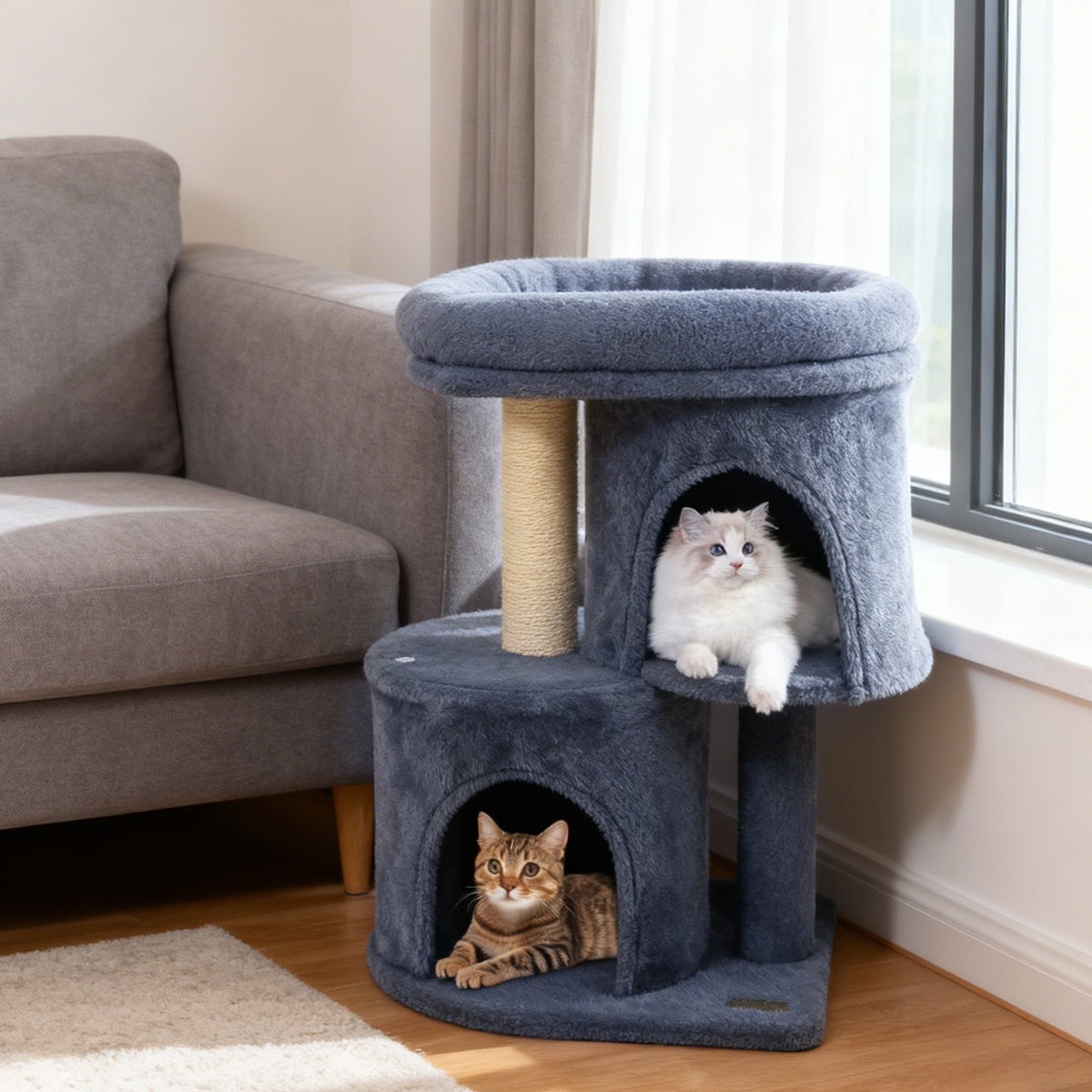 26 Inch Cat Tower with Large Padded Push Perch and Dual Condos-Dark Gray view 3